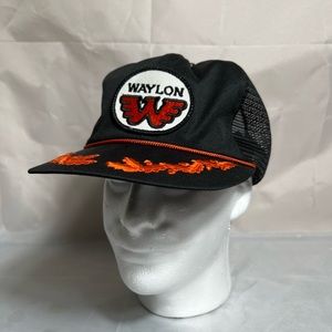Vintage Waylon Jennings Black and Orange Trucker Hat Adjustable